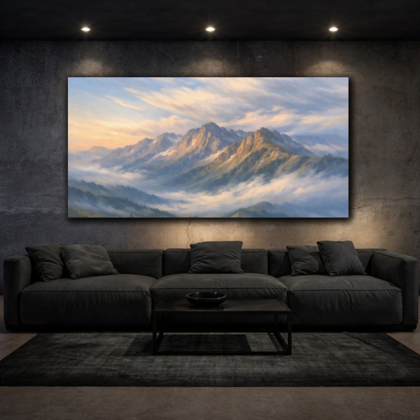 Nature Mountain Range Mist Blue - Canvas Wall Art Print - YesArtYes