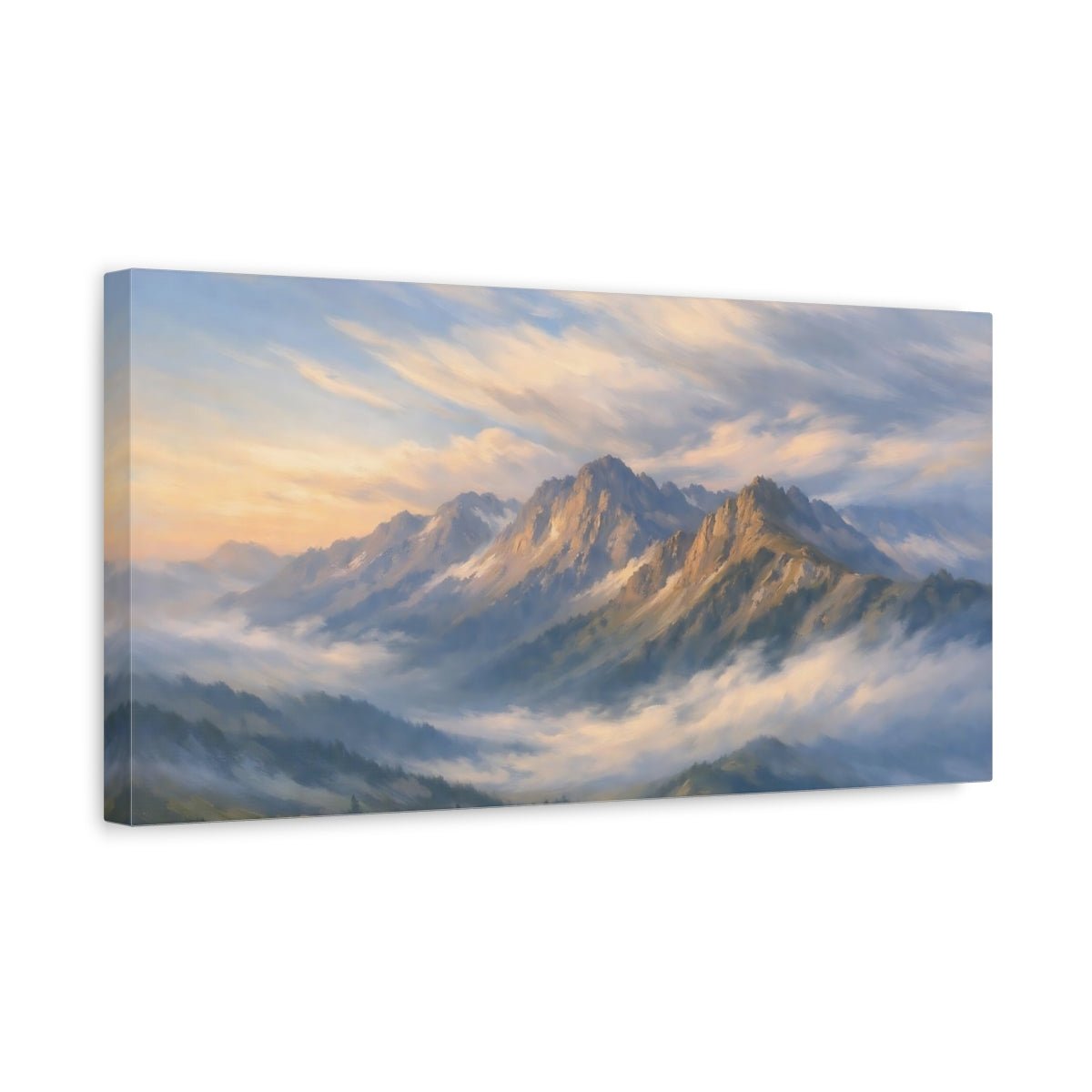 Nature Mountain Range Mist Blue - Canvas Wall Art Print - YesArtYes
