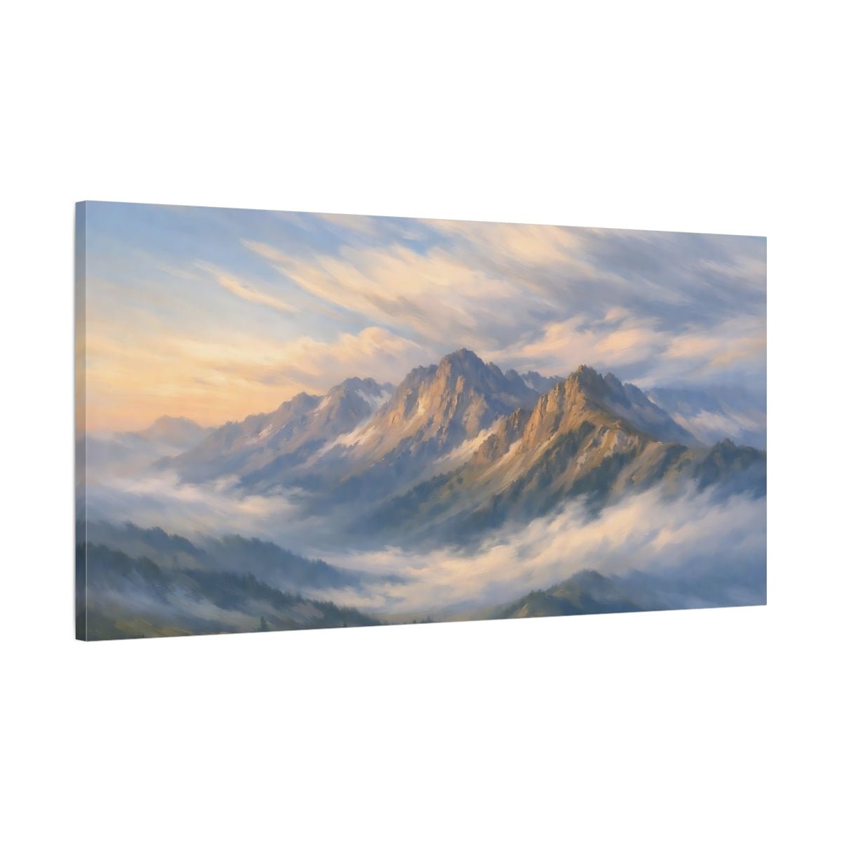 Nature Mountain Range Mist Blue - Canvas Wall Art Print - YesArtYes