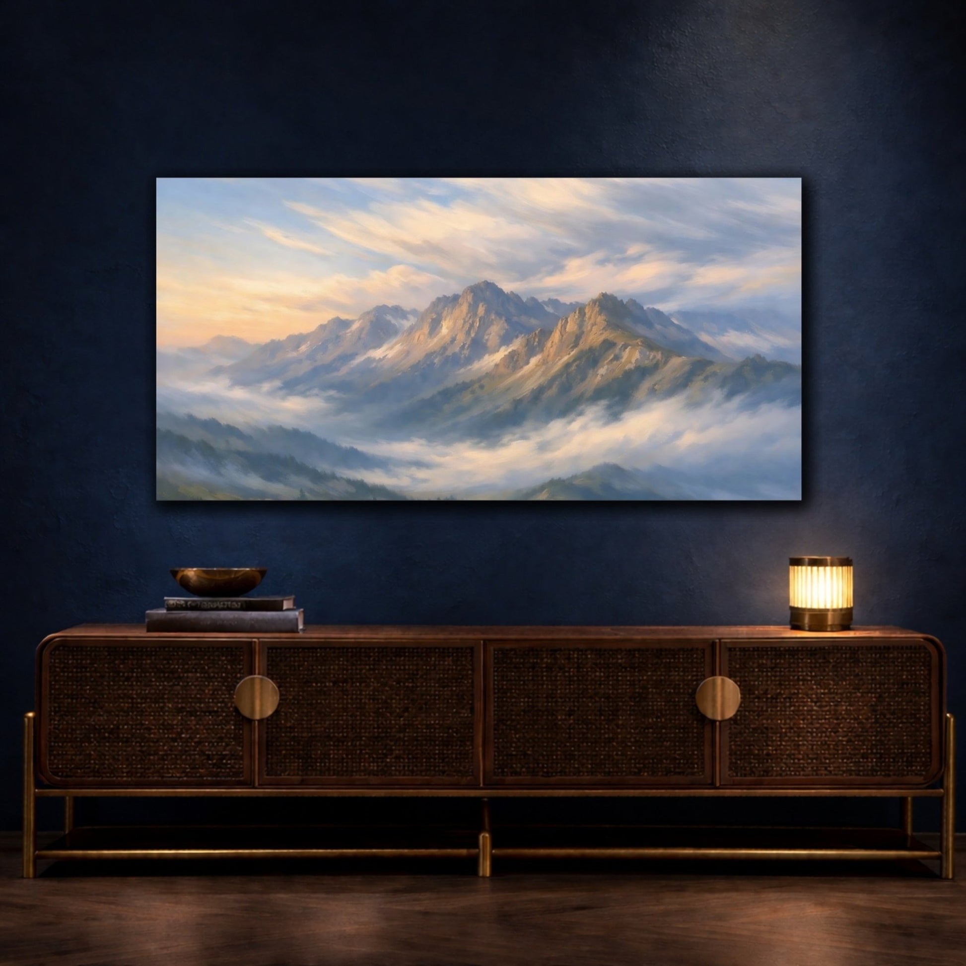 Nature Mountain Range Mist Blue - Canvas Wall Art Print - YesArtYes