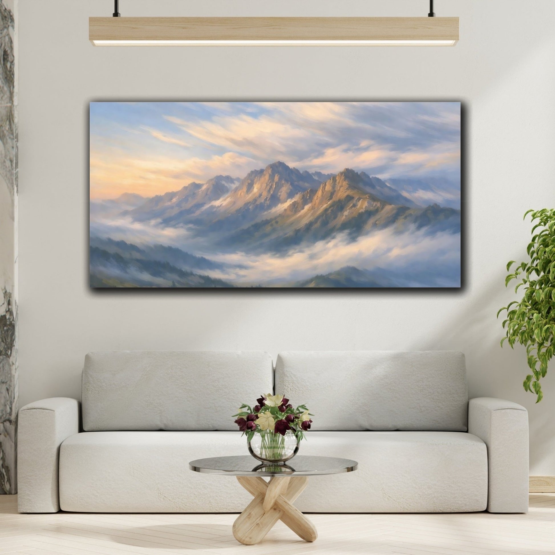 Nature Mountain Range Mist Blue - Canvas Wall Art Print - YesArtYes