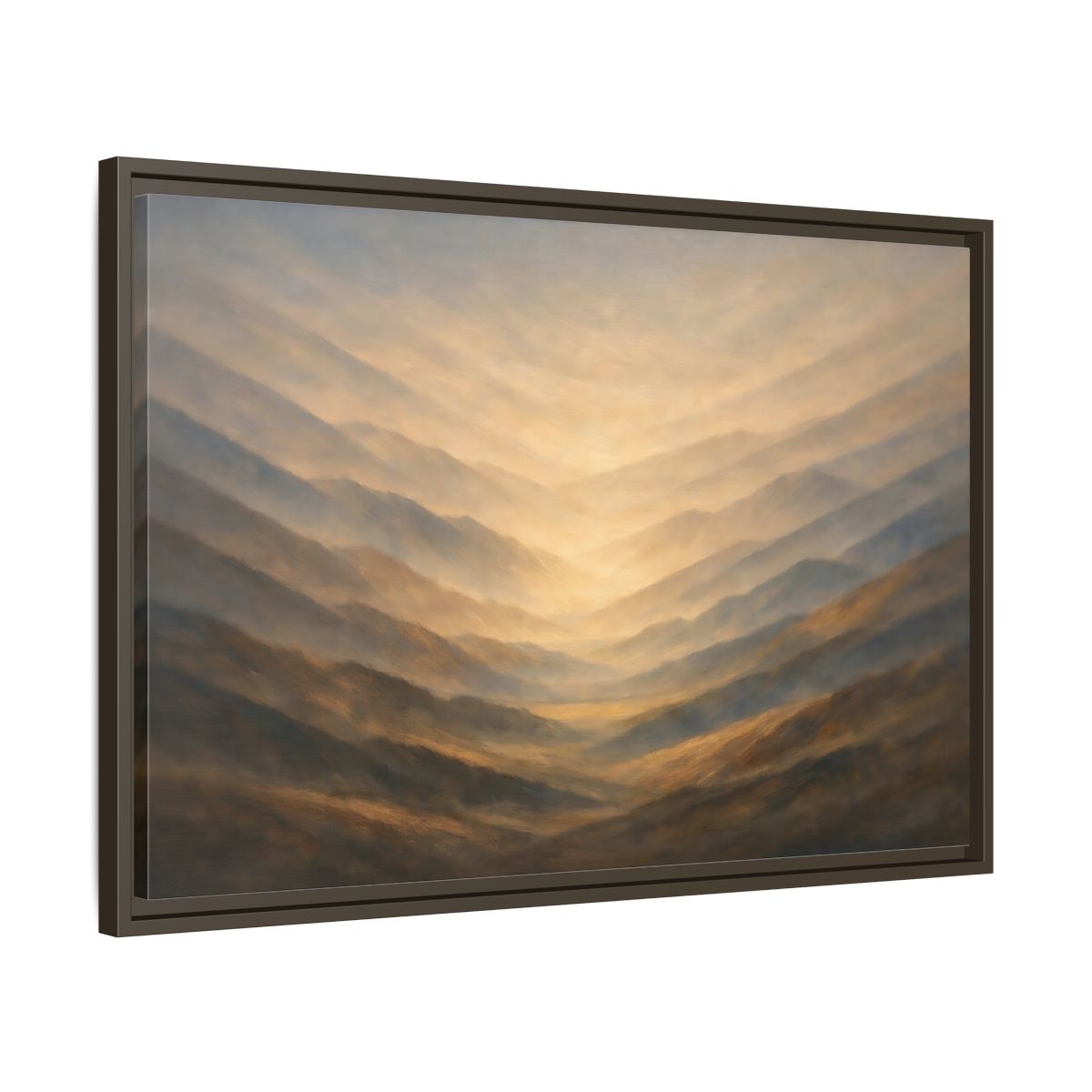 Side Mockup 11. Nature Mountain Range Misty Valley shown as stretched canvas wall art