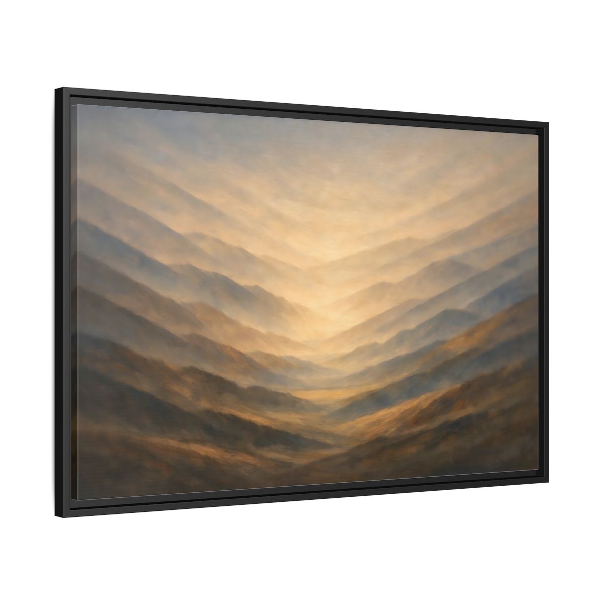 Side Mockup 13. Nature Mountain Range Misty Valley shown as stretched canvas wall art