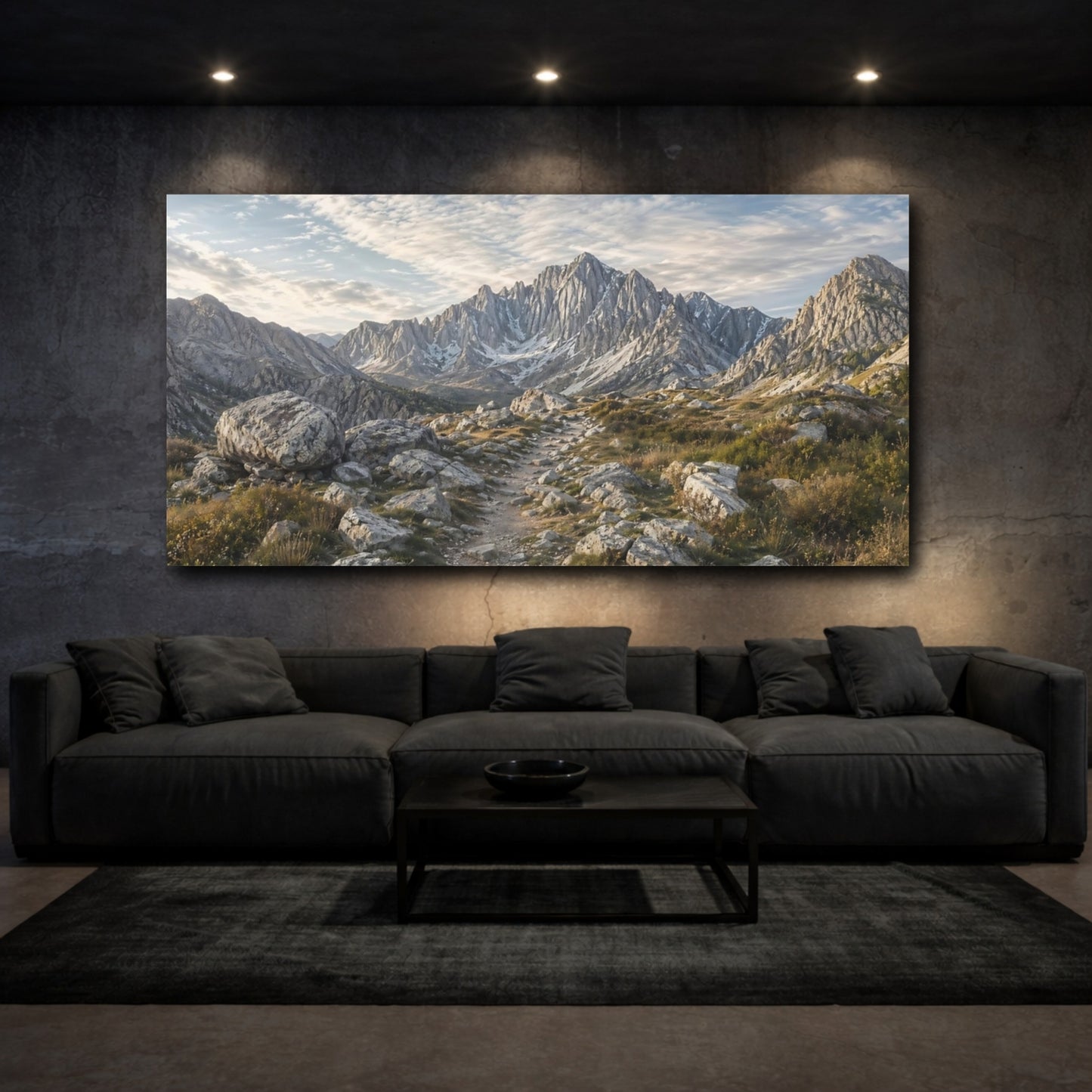 Mockup 2. Nature Mountain Range Mountain Path shown as stretched canvas wall art