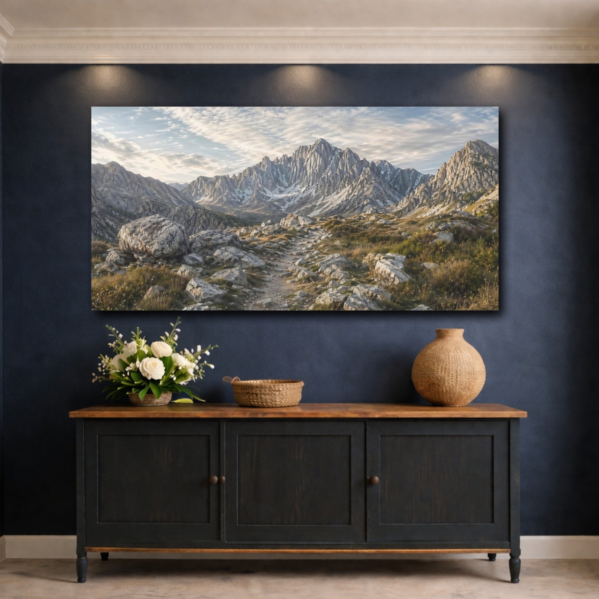 Mockup 4. Nature Mountain Range Mountain Path shown as stretched canvas wall art