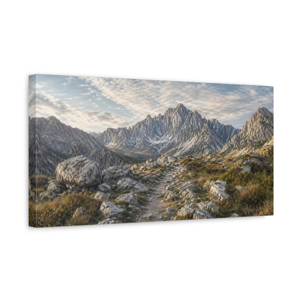 Side Mockup 3. Nature Mountain Range Mountain Path shown as stretched canvas wall art
