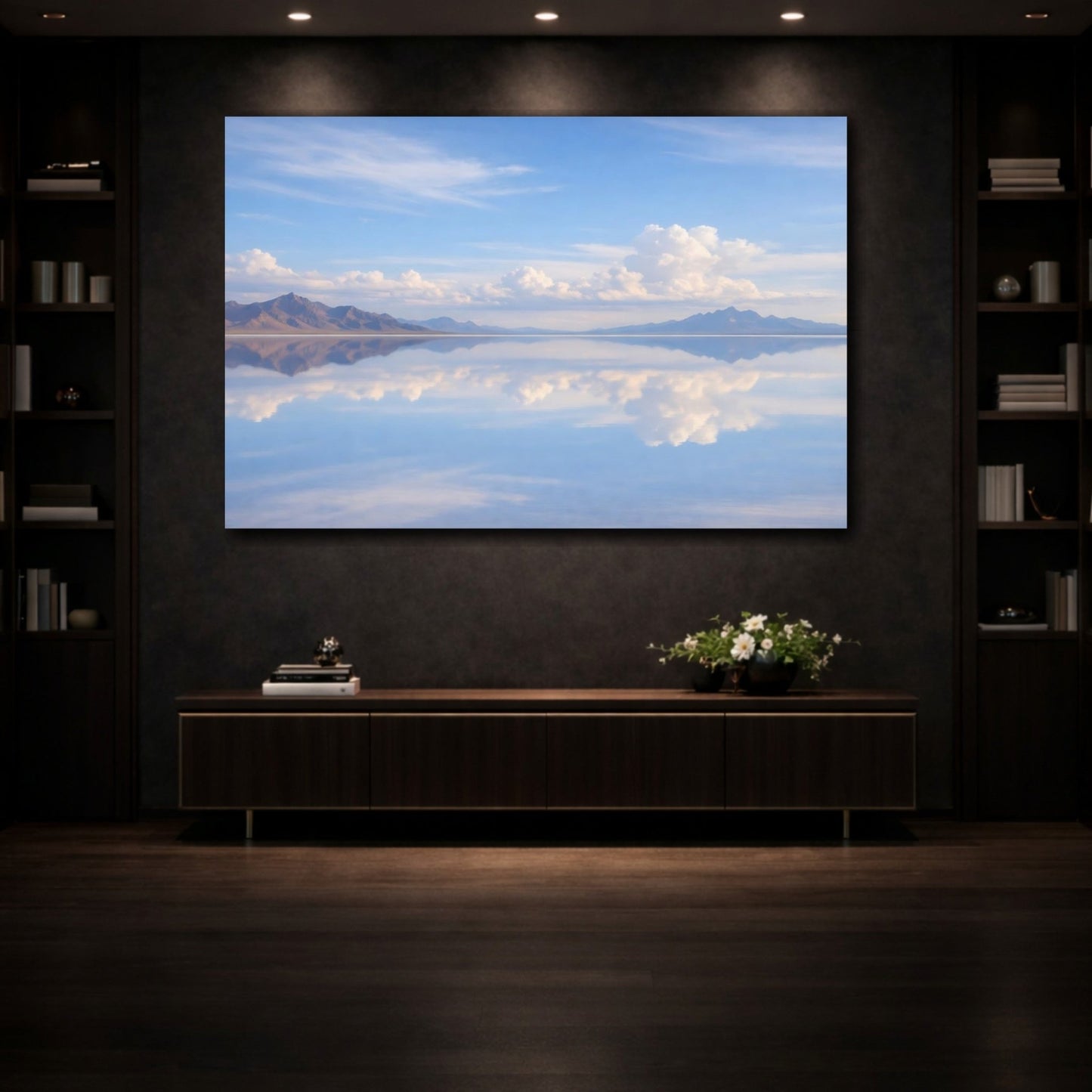Nature Mountain Reflection Blue Landscape - Canvas Wall Art Print - YesArtYes