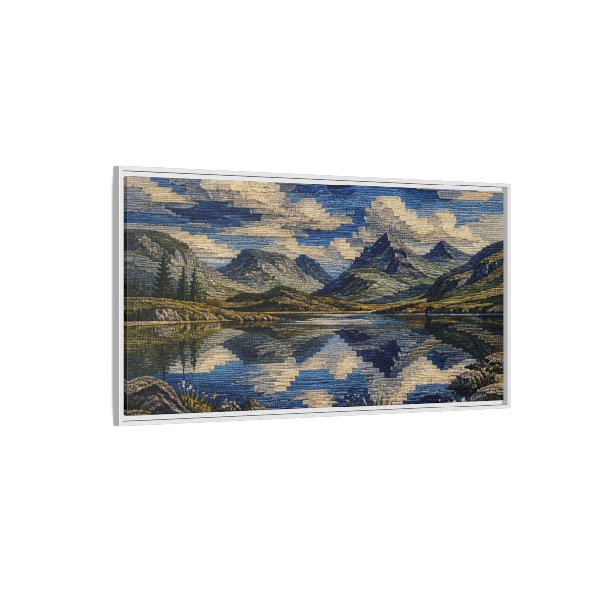 Side Mockup 3. Nature Mountain Reflection shown as framed canvas print