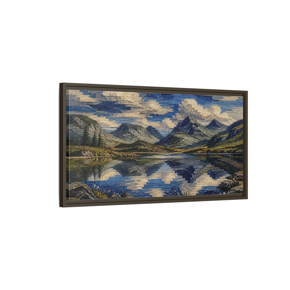 Main Mockup. Nature Mountain Reflection shown as framed canvas print