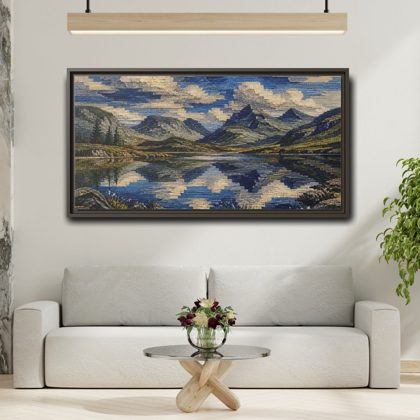 Mockup 2. Nature Mountain Reflection shown as framed canvas print