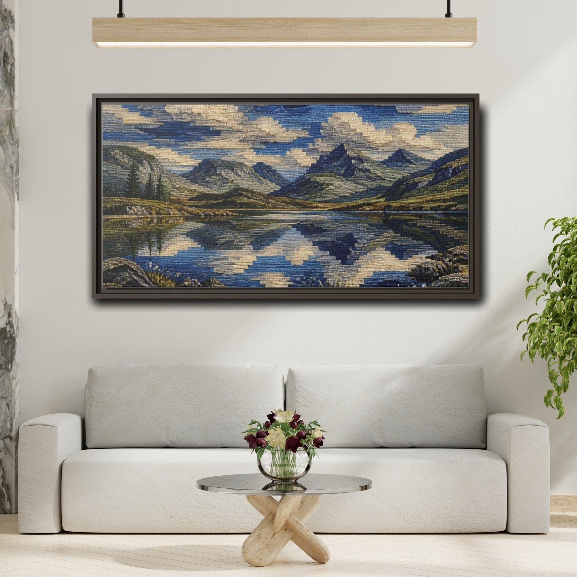 Mockup 2. Nature Mountain Reflection shown as framed canvas print