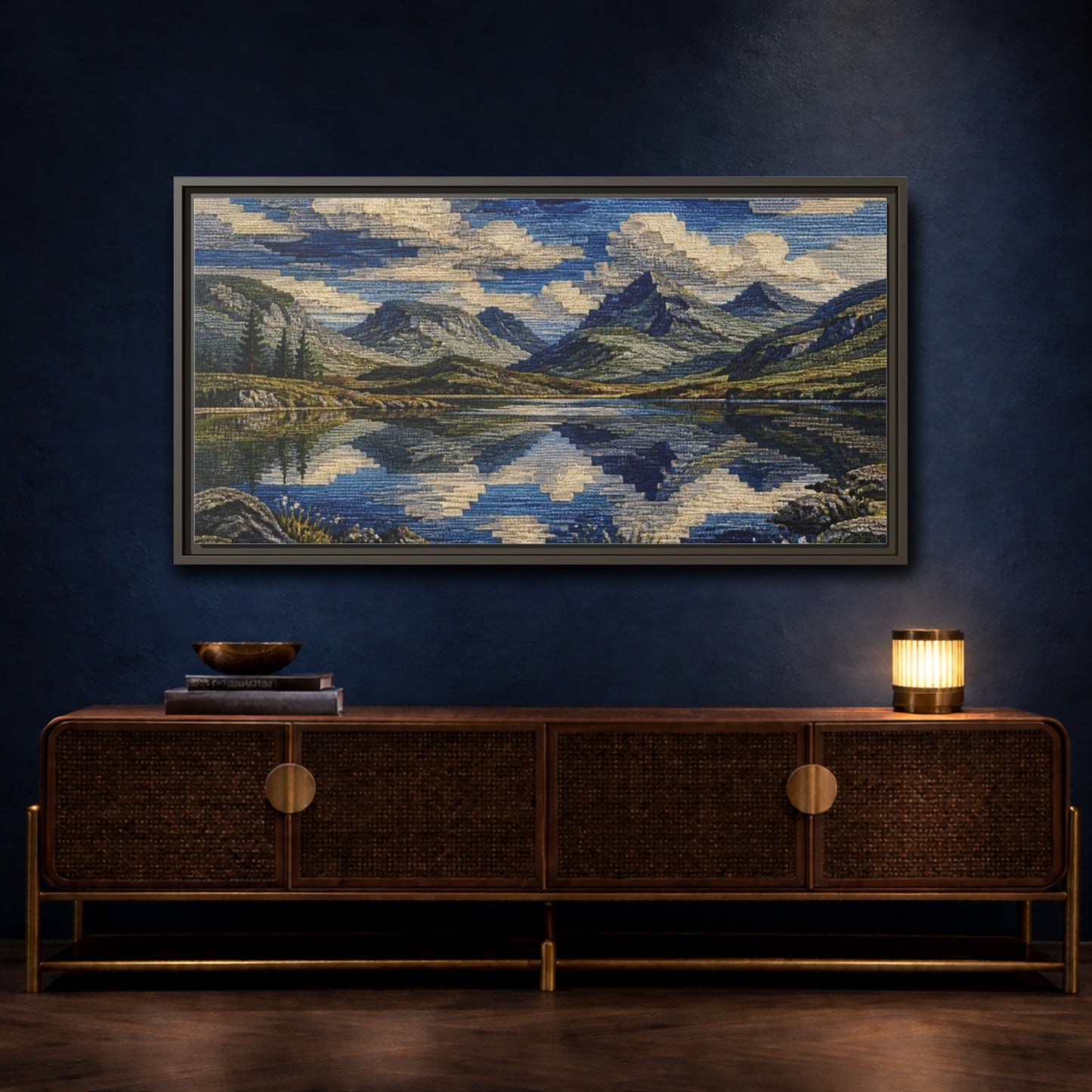 Mockup 4. Nature Mountain Reflection shown as framed canvas print