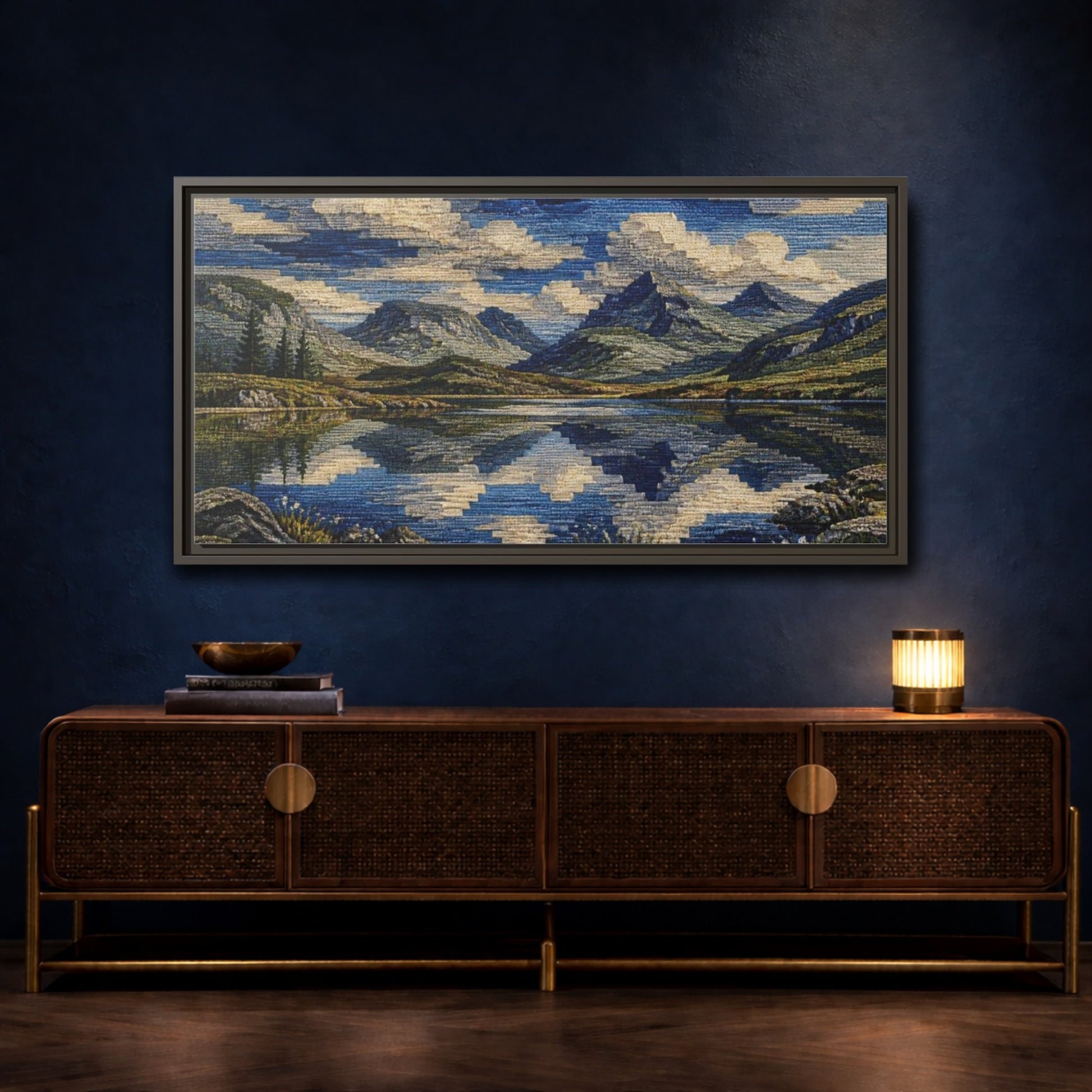 Mockup 4. Nature Mountain Reflection shown as framed canvas print