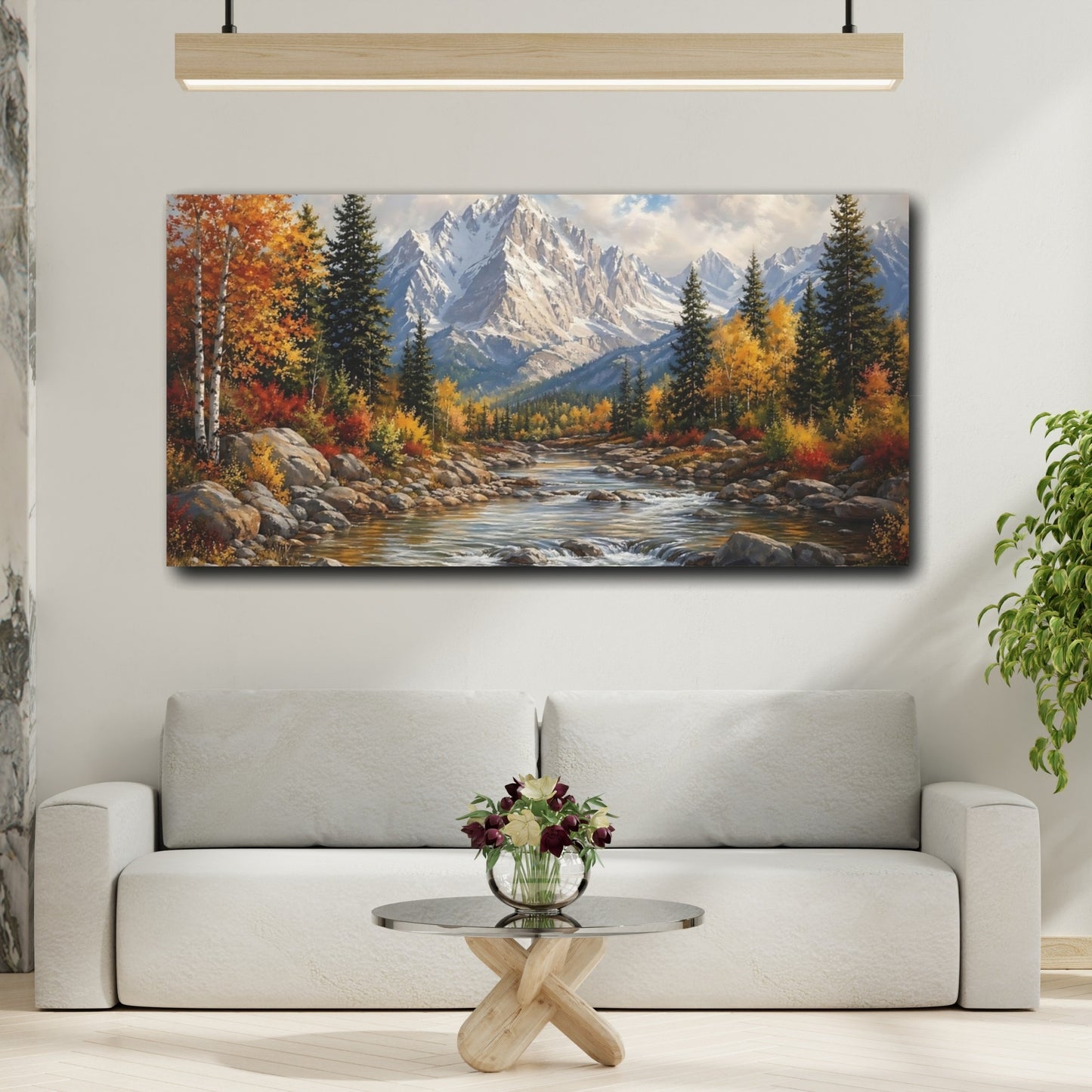 Mockup 3. Nature Mountain River Autumn Landscape shown as stretched canvas wall art