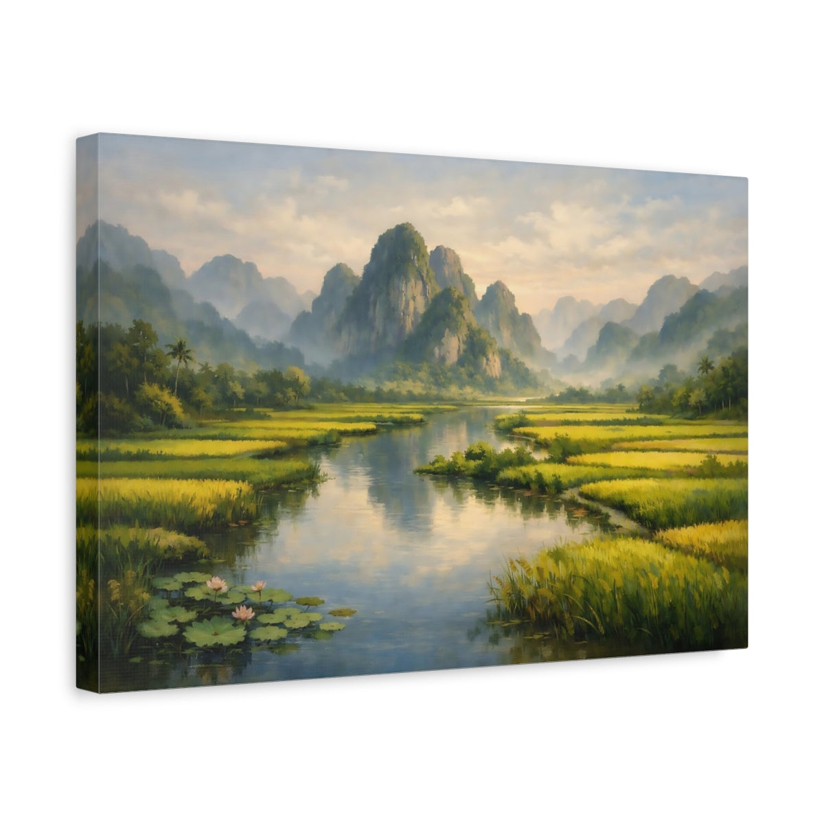 Side Mockup 4. Nature Mountain River Green Mountain River shown as stretched canvas wall art