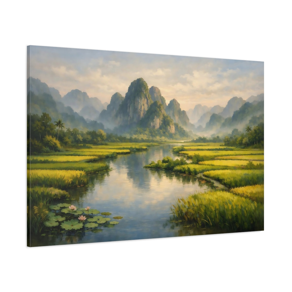 Main Mockup. Nature Mountain River Green Mountain River shown as stretched canvas wall art