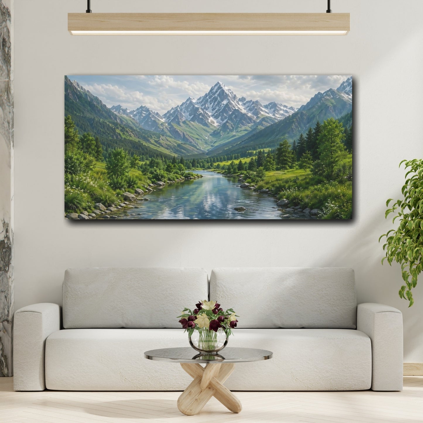 Mockup 4. Nature Mountain River Green Mountains River shown as stretched canvas wall art