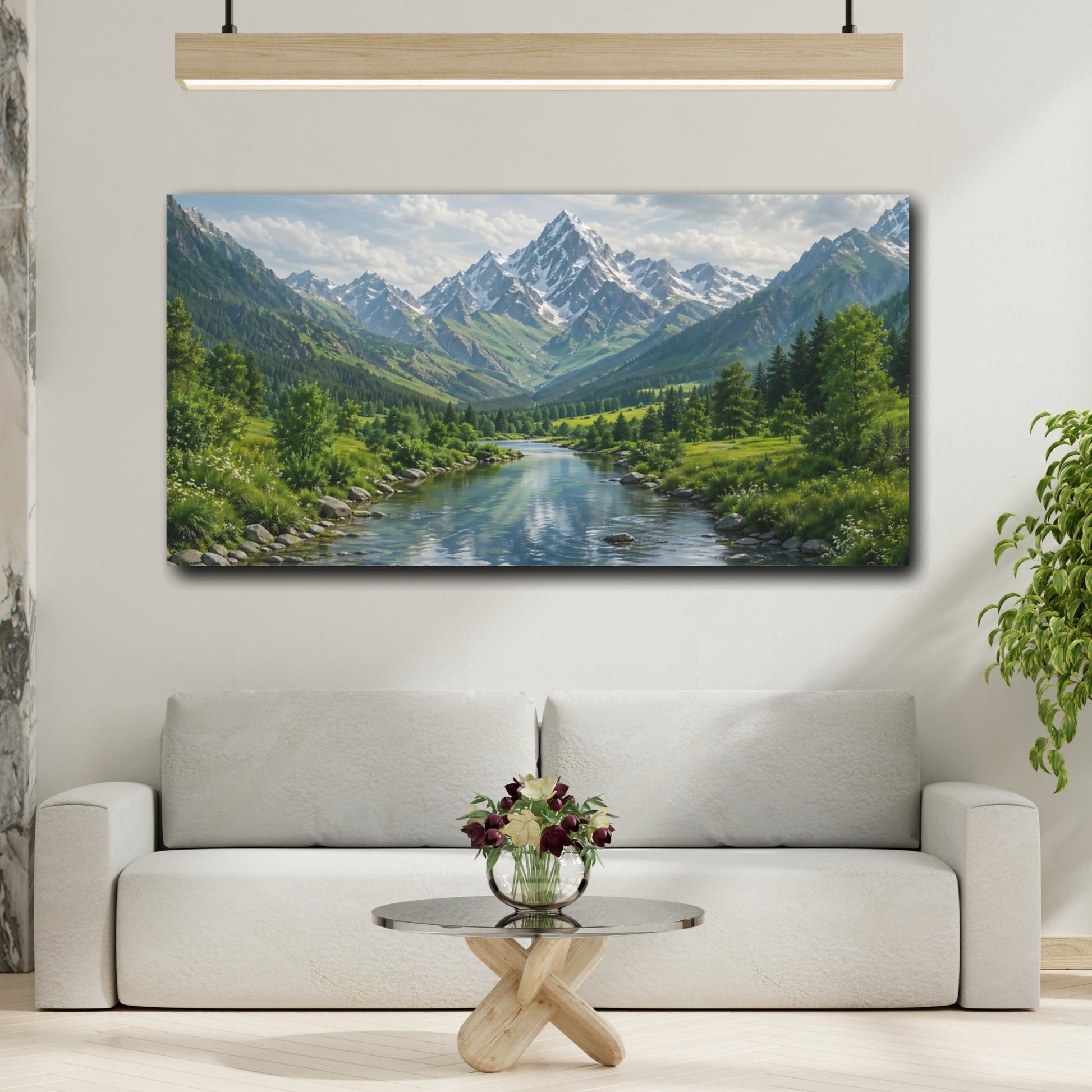 Mockup 4. Nature Mountain River Green Mountains River shown as stretched canvas wall art