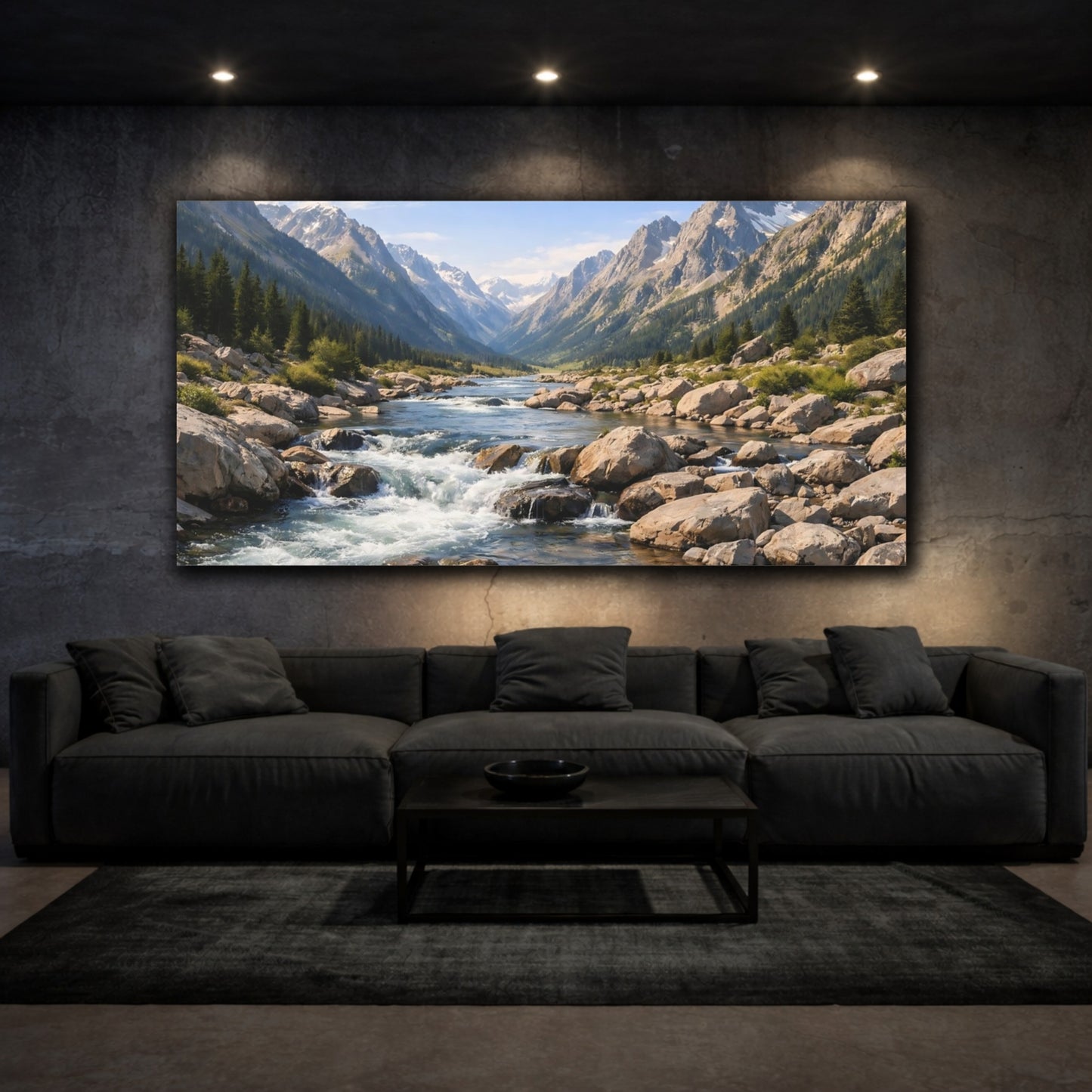 Mockup 2. Nature Mountain River Mountain River Valley shown as stretched canvas wall art