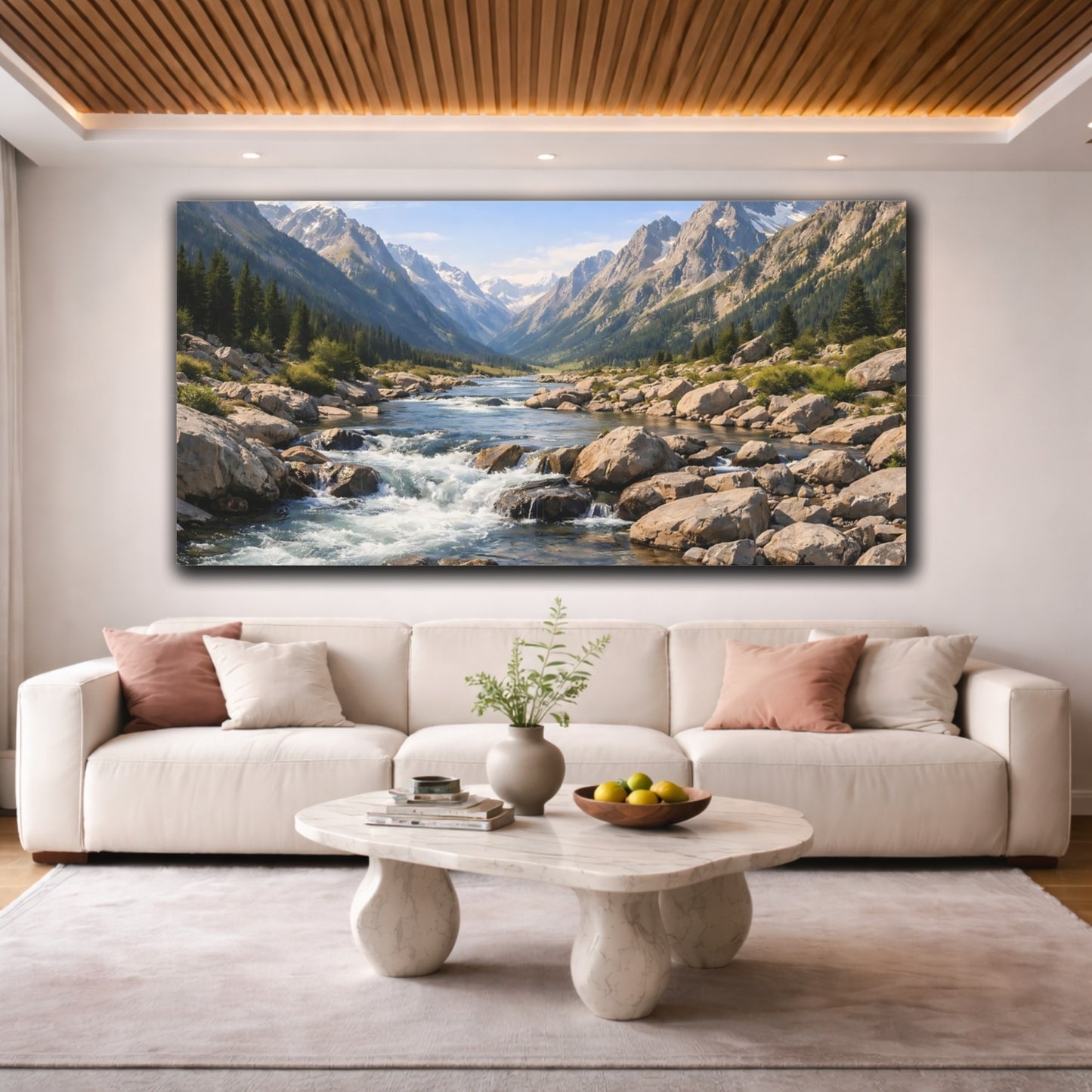 Mockup 3. Nature Mountain River Mountain River Valley shown as stretched canvas wall art