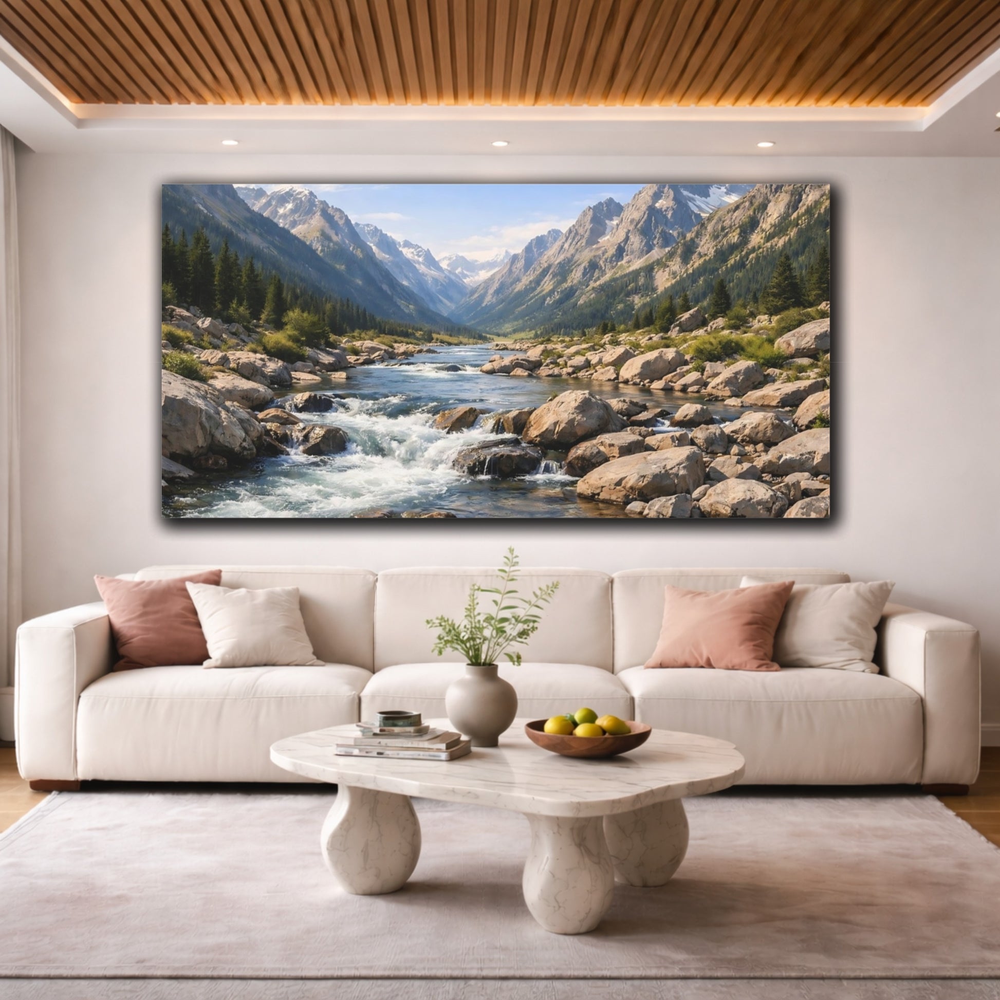 Mockup 3. Nature Mountain River Mountain River Valley shown as stretched canvas wall art