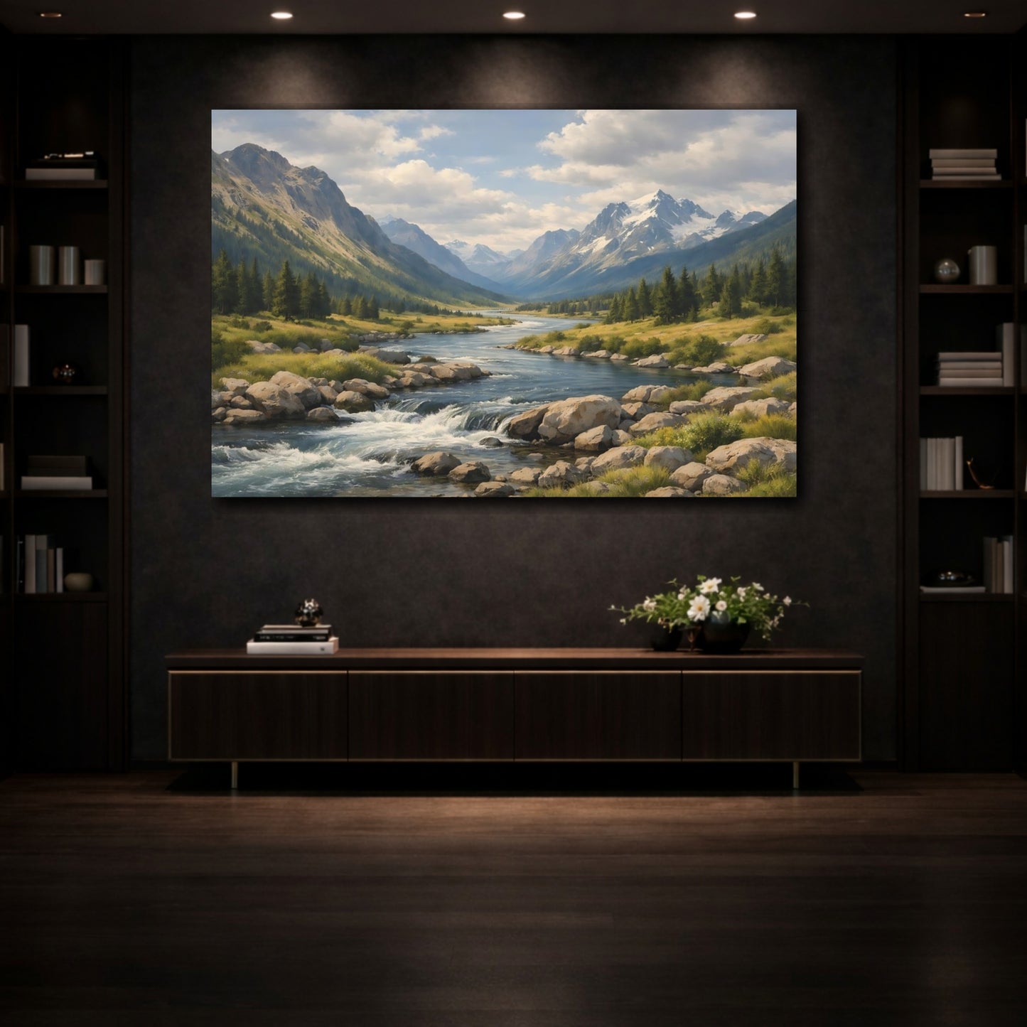 Mockup 4. Nature Mountain River Mountain Valley Landscape shown as stretched canvas wall art