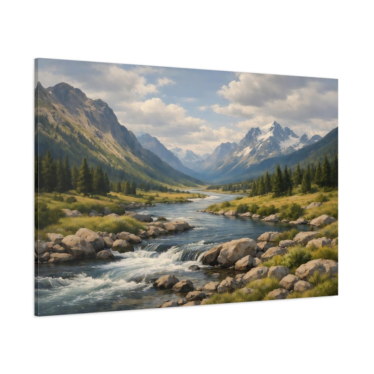Nature Mountain River Valley Landscape - Canvas Wall Art Print - YesArtYes