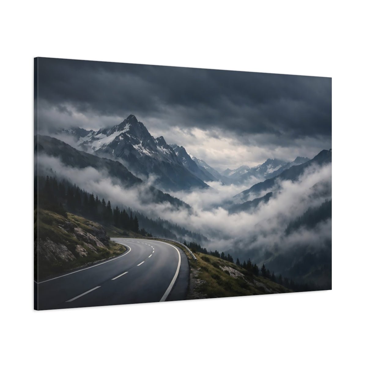 Nature Mountain Road Grey Landscape - Canvas Wall Art Print - YesArtYes