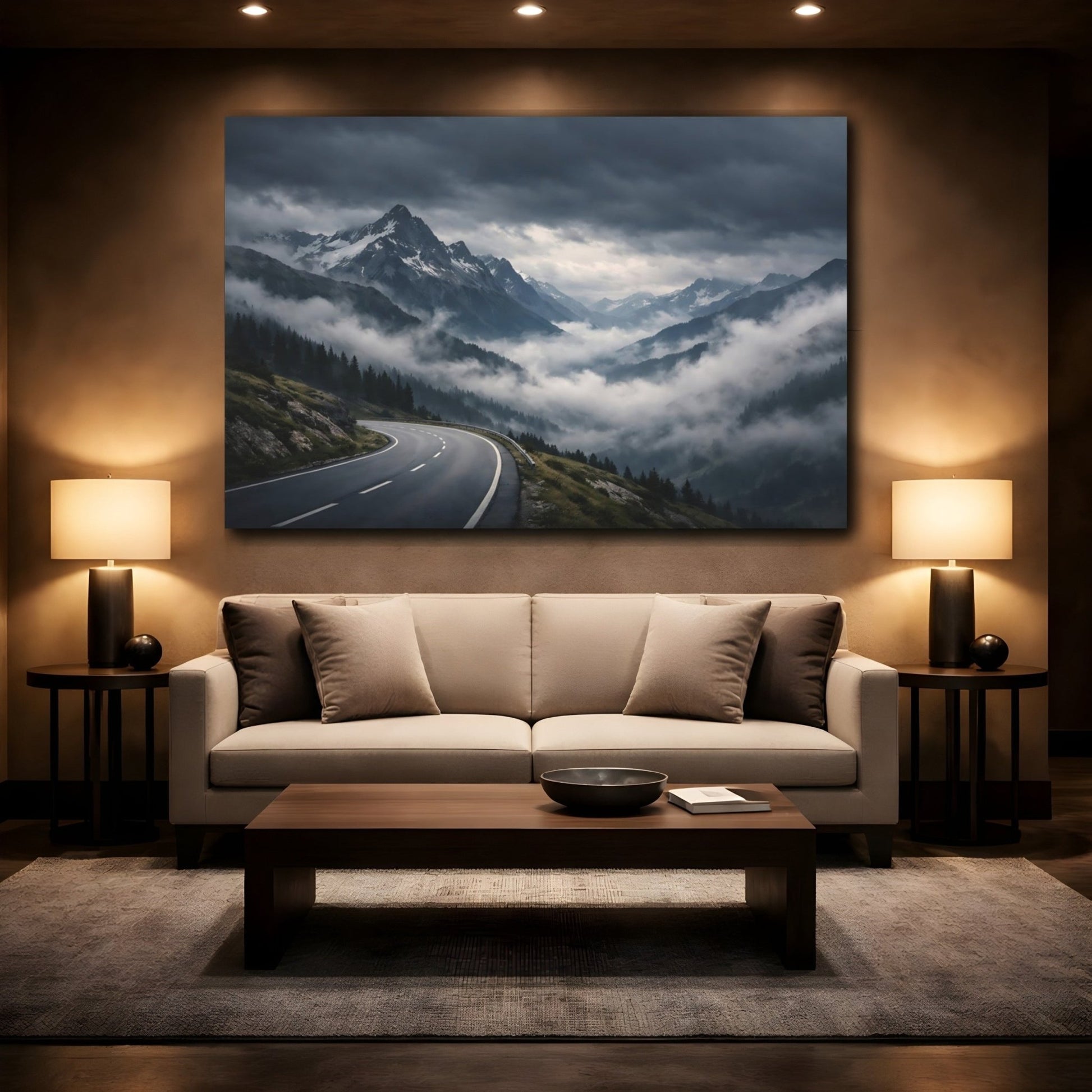 Nature Mountain Road Grey Landscape - Canvas Wall Art Print - YesArtYes