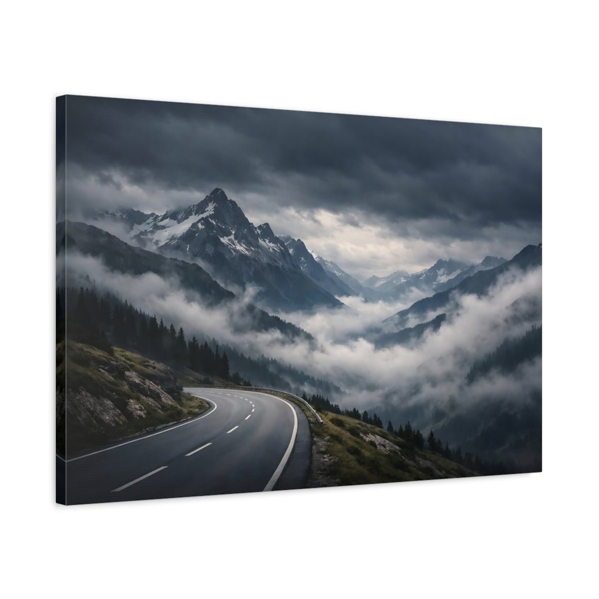 Nature Mountain Road Grey Landscape - Canvas Wall Art Print - YesArtYes