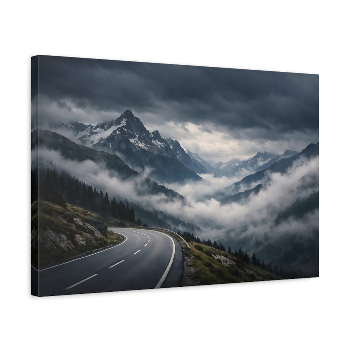 Nature Mountain Road Grey Landscape - Canvas Wall Art Print - YesArtYes