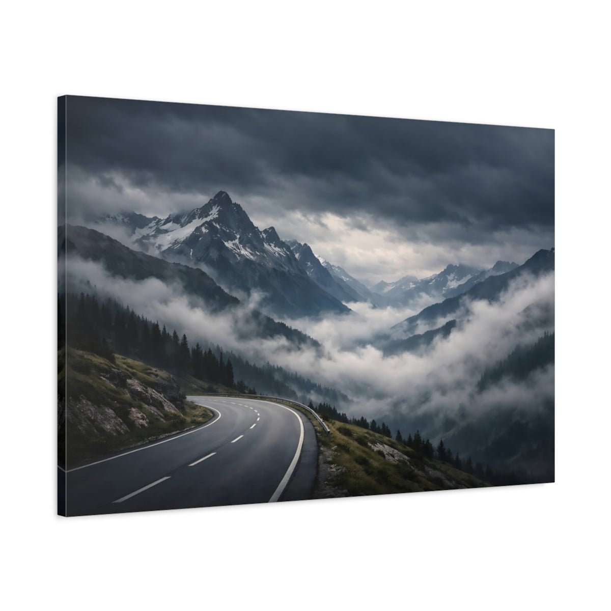 Nature Mountain Road Grey Landscape - Canvas Wall Art Print - YesArtYes