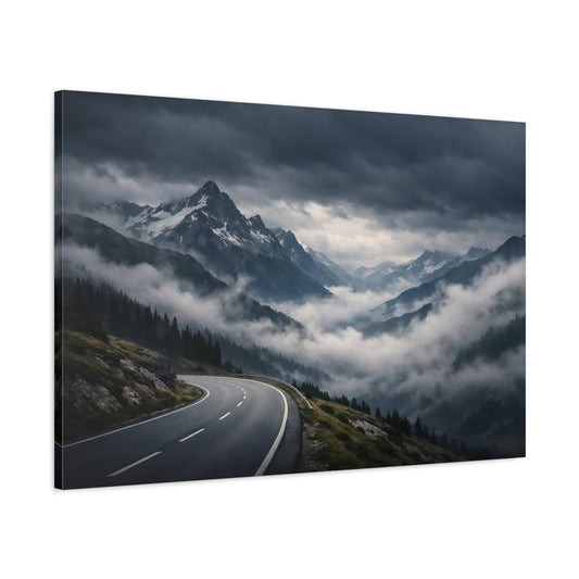 Nature Mountain Road Grey Landscape - Canvas Wall Art Print - YesArtYes