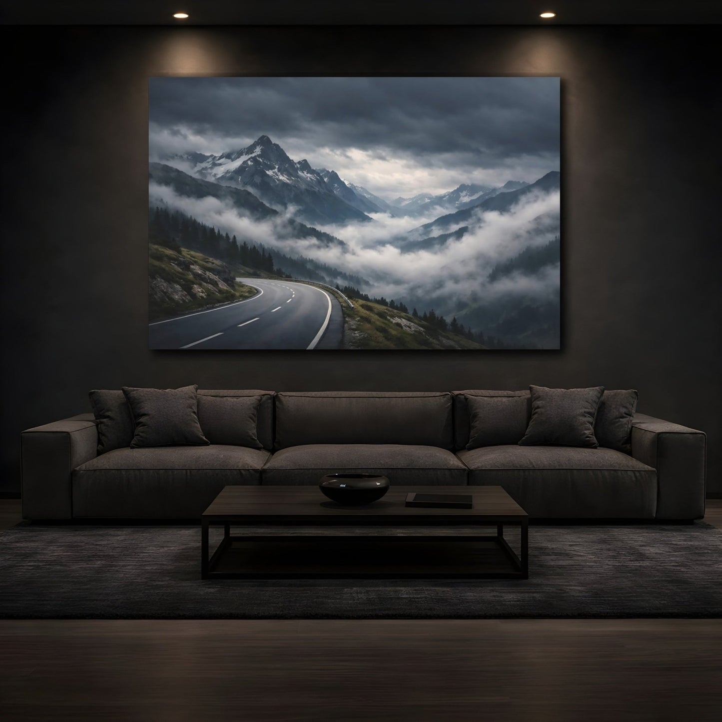 Nature Mountain Road Grey Landscape - Canvas Wall Art Print - YesArtYes