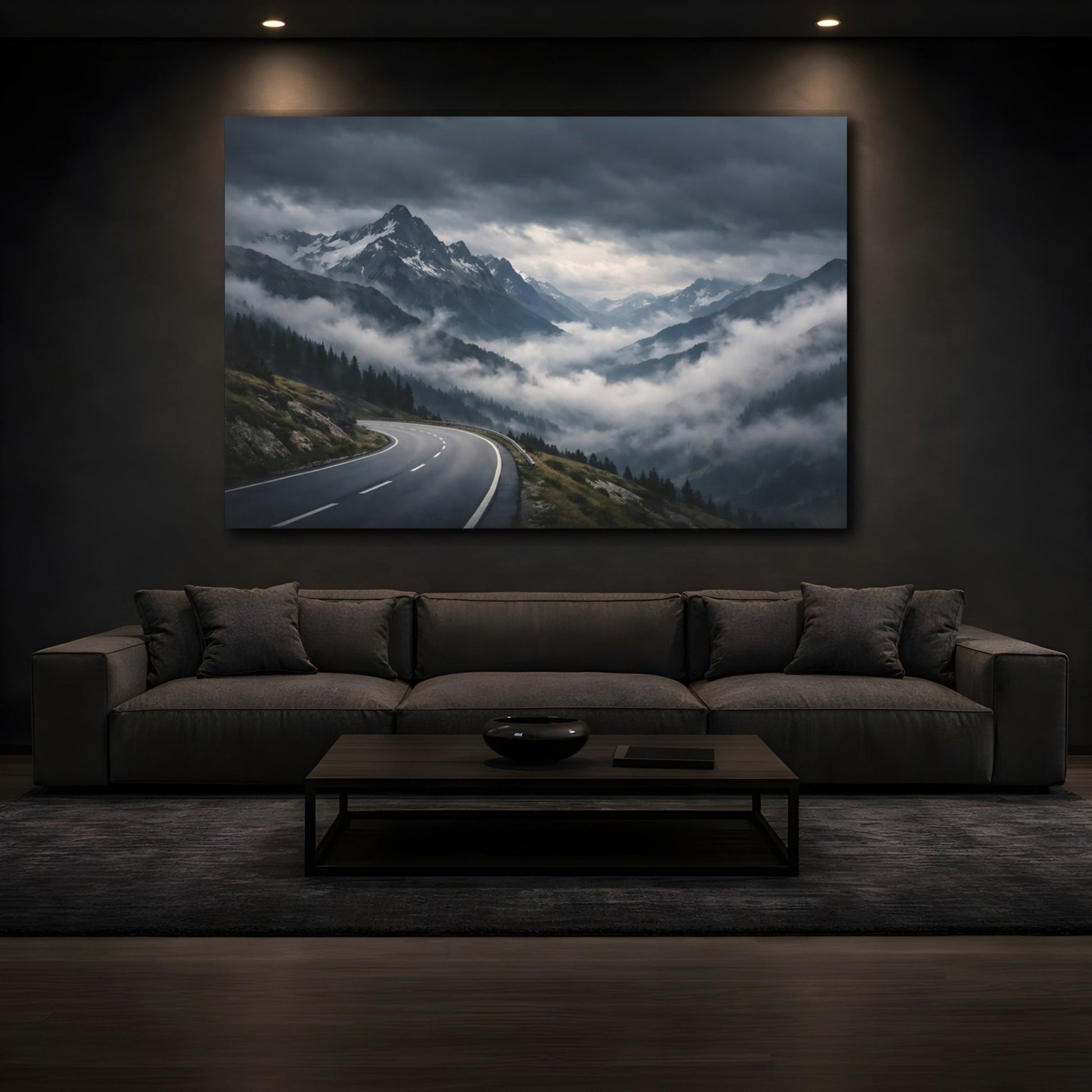 Nature Mountain Road Grey Landscape - Canvas Wall Art Print - YesArtYes