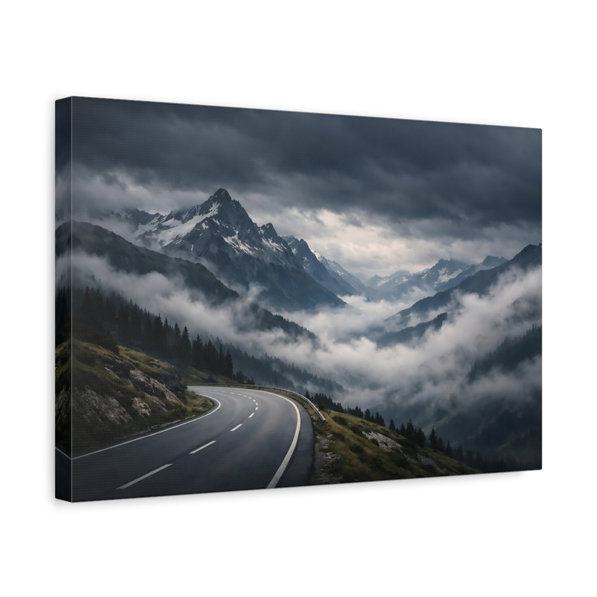 Side Mockup 4. Nature Mountain Road Grey Mountain Landscape shown as stretched canvas wall art
