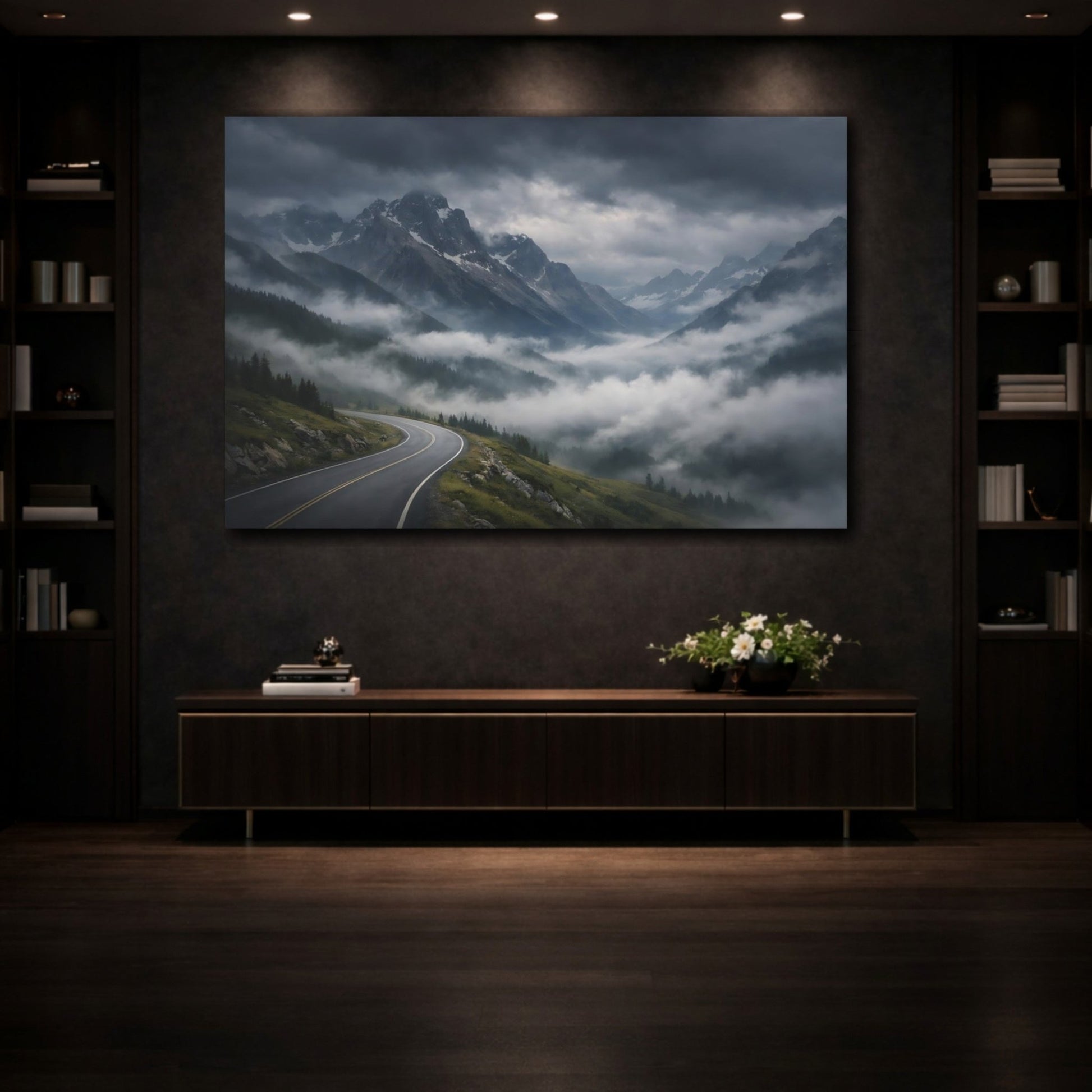 Nature Mountain Road Misty - Canvas Wall Art Print - YesArtYes