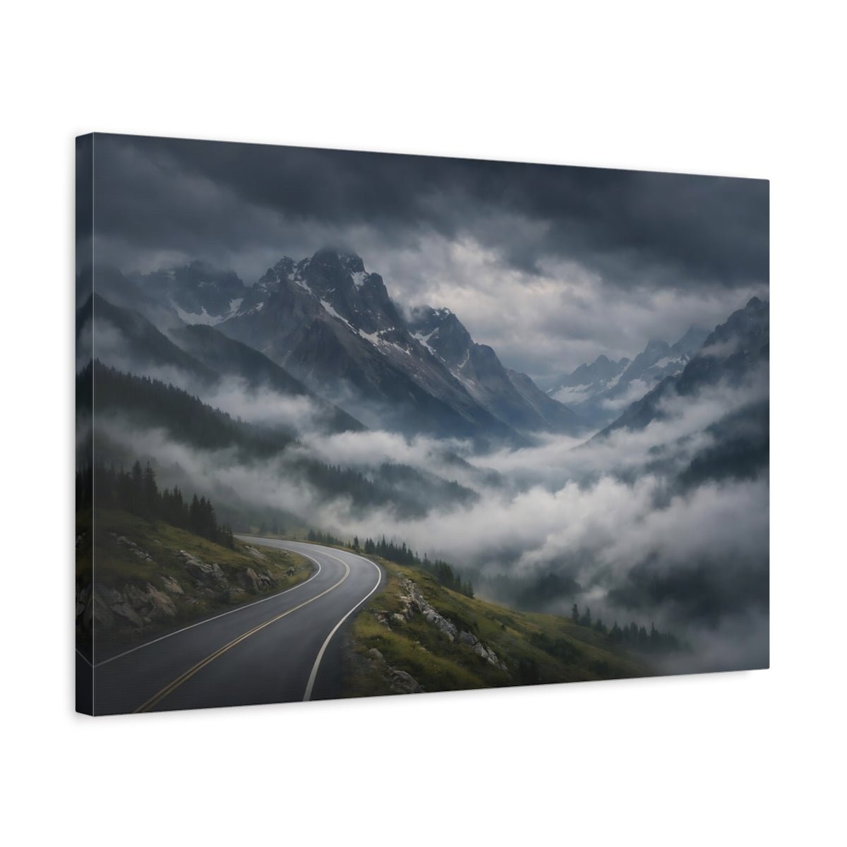 Nature Mountain Road Misty - Canvas Wall Art Print - YesArtYes
