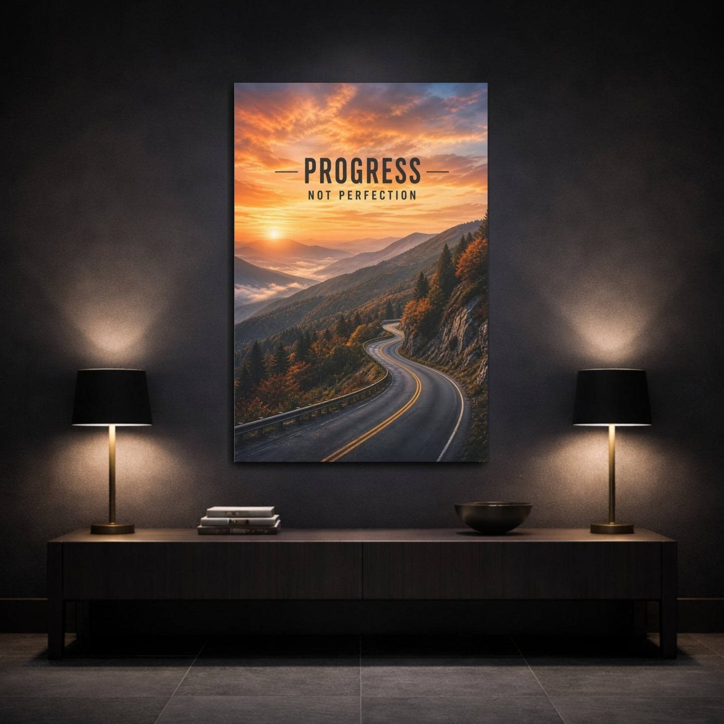 Nature Mountain Road Orange Sky Canvas Print – Office, Feature Wall - YesArtYes