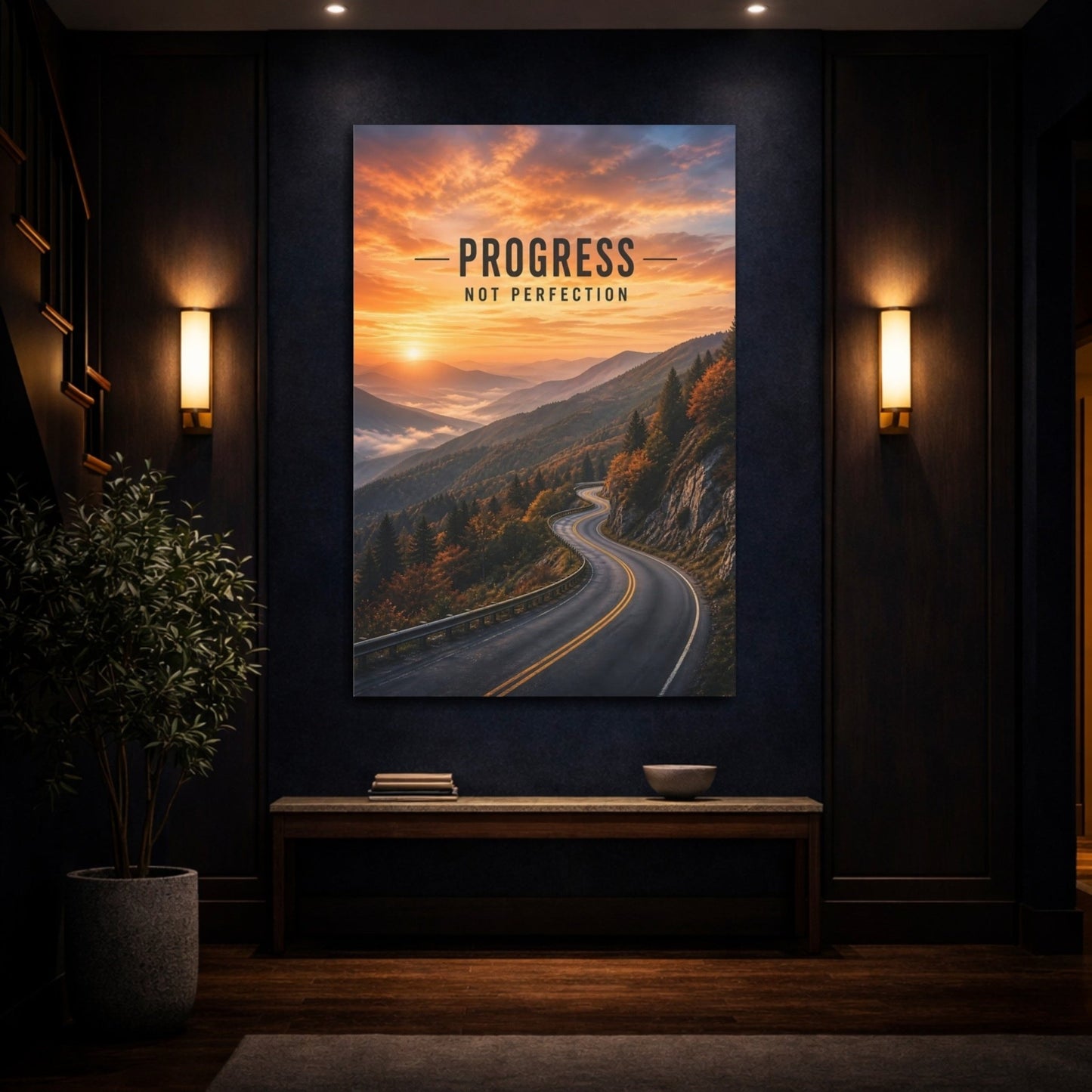 Nature Mountain Road Orange Sky Canvas Print – Office, Feature Wall - YesArtYes