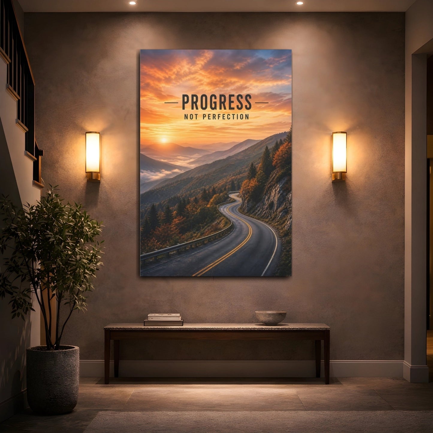 Nature Mountain Road Orange Sky Canvas Print – Office, Feature Wall - YesArtYes