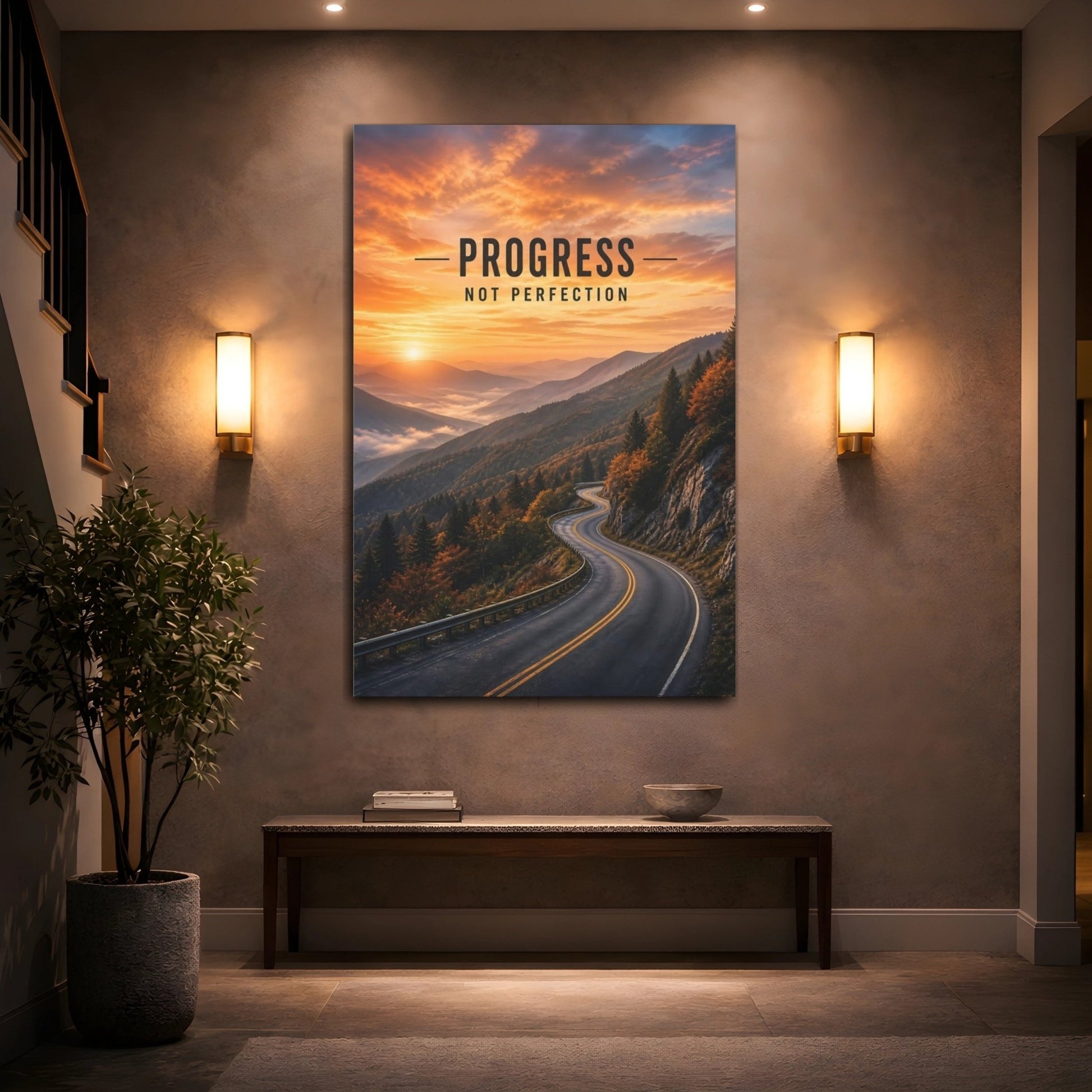Nature Mountain Road Orange Sky Canvas Print – Office, Feature Wall - YesArtYes