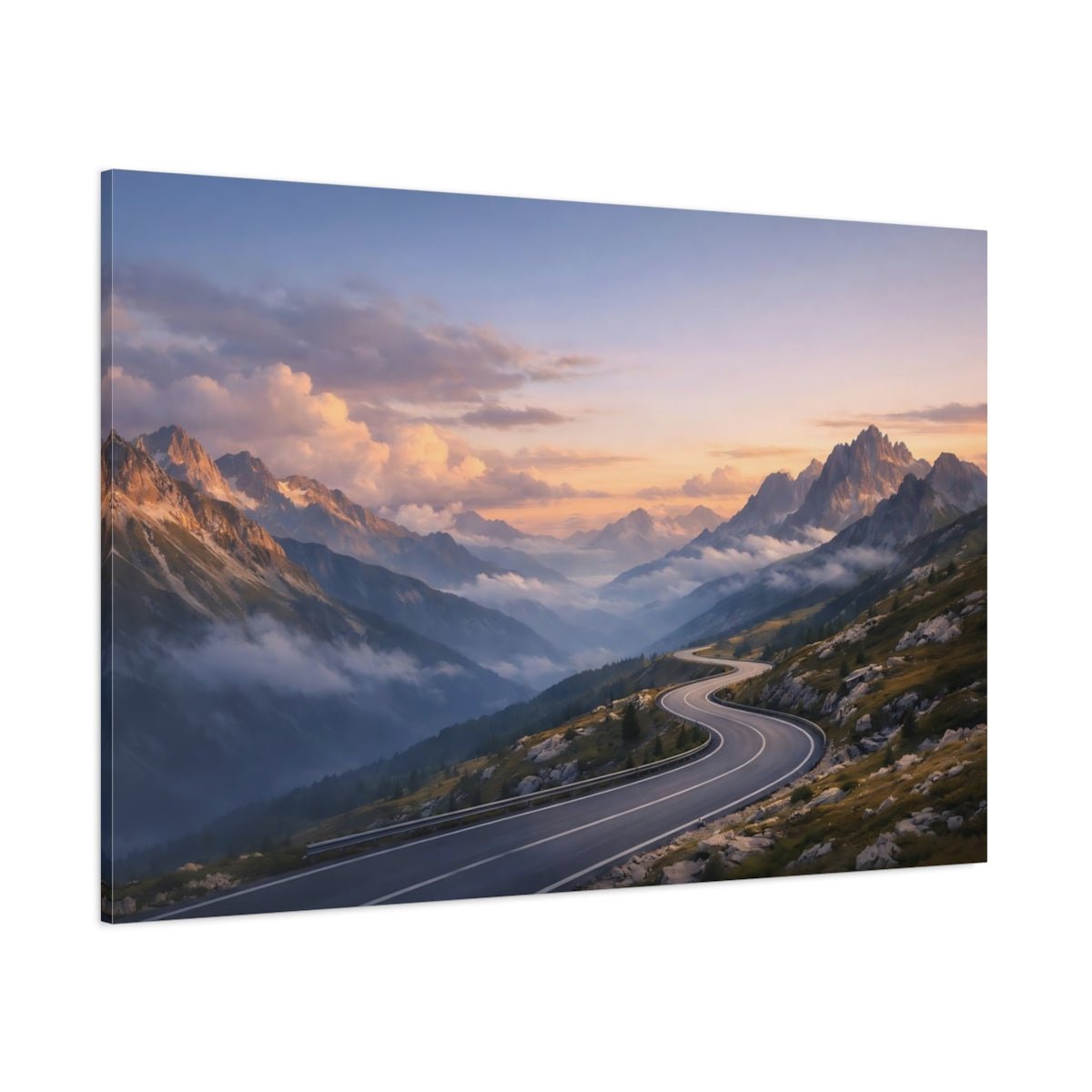Nature Mountain Road Sunset - Canvas Wall Art Print - YesArtYes