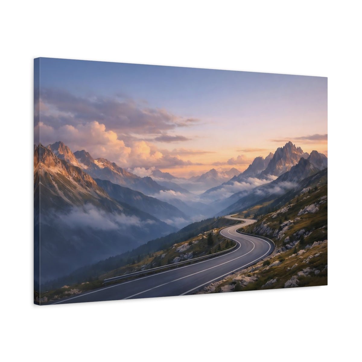 Nature Mountain Road Sunset - Canvas Wall Art Print - YesArtYes