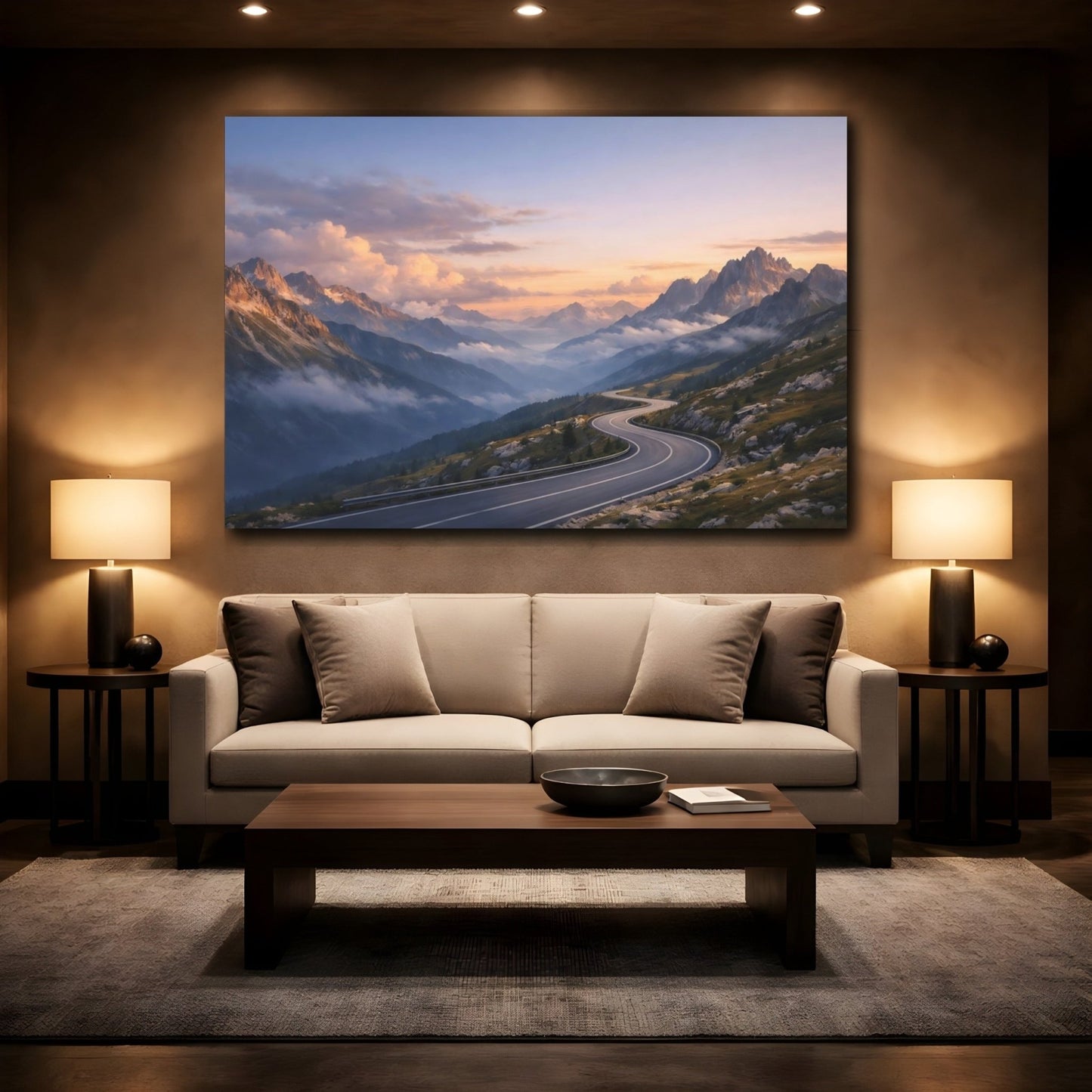 Nature Mountain Road Sunset - Canvas Wall Art Print - YesArtYes