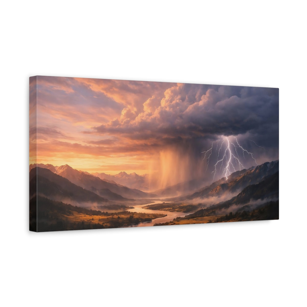 Side Mockup 3. Nature Mountain Storm Dramatic Mountain Storm shown as stretched canvas wall art