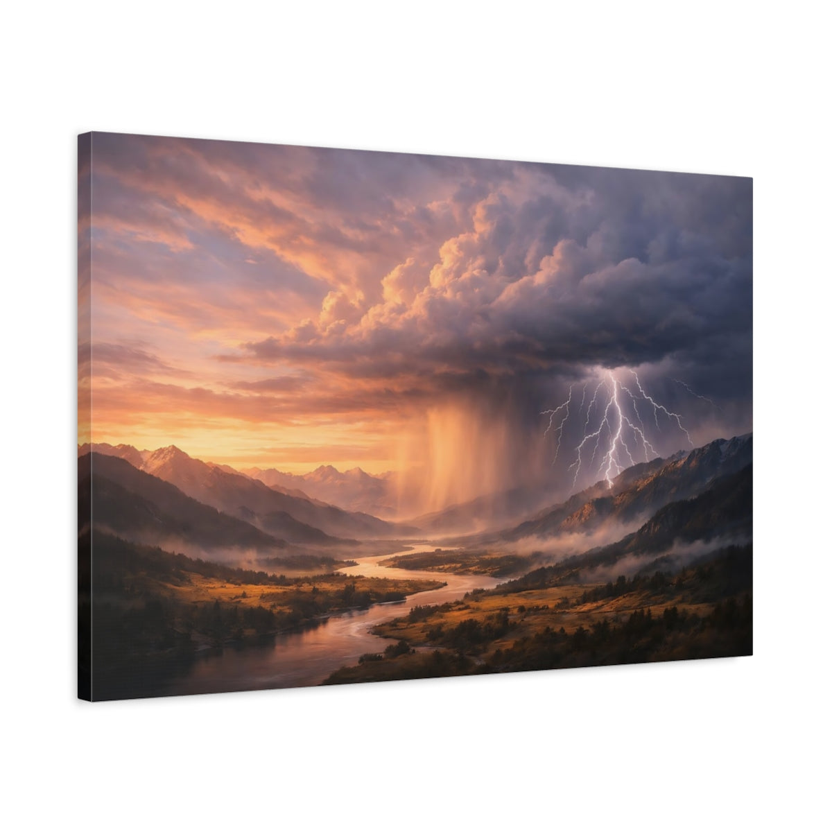 Side Mockup 2. Nature Mountain Storm Dramatic Storm shown as stretched canvas wall art