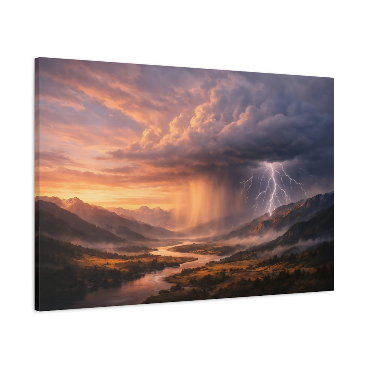 Main Mockup. Nature Mountain Storm Dramatic Storm shown as stretched canvas wall art