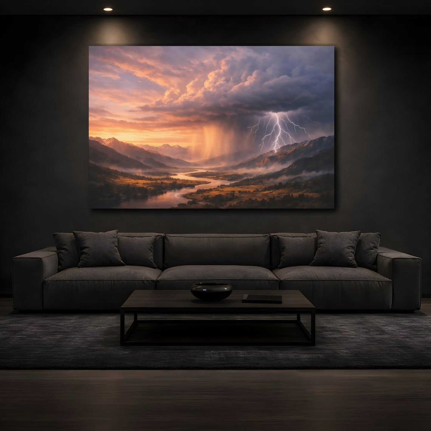 Mockup 2. Nature Mountain Storm Dramatic Storm shown as stretched canvas wall art
