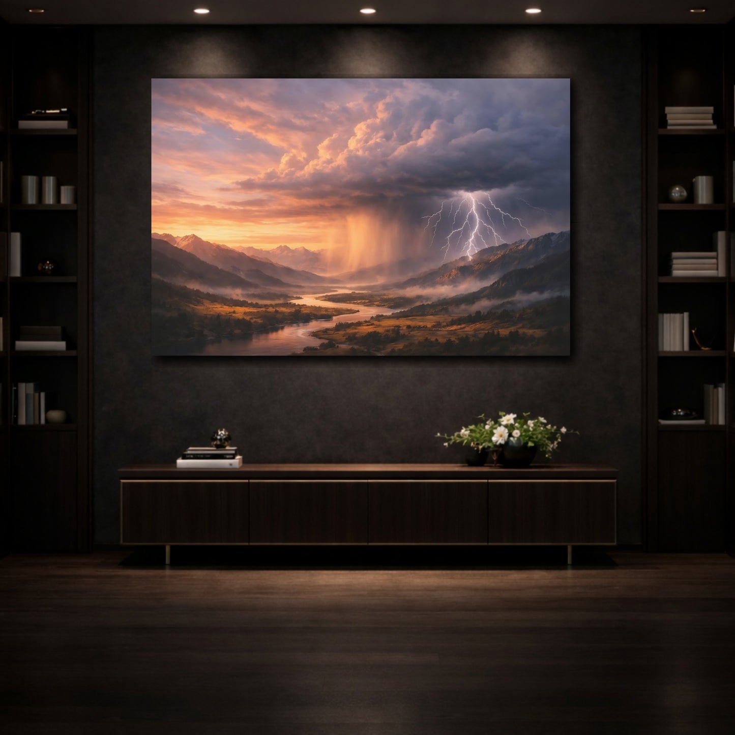 Mockup 4. Nature Mountain Storm Dramatic Storm shown as stretched canvas wall art
